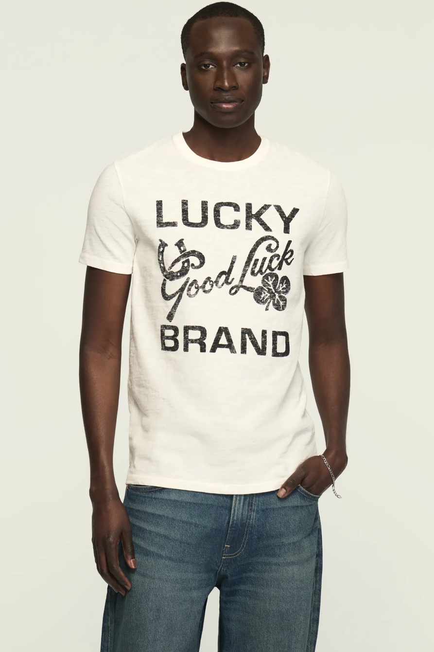 Image of Lucky Brand Lucky Good Luck Tee - Men's Clothing Tops Shirts Tee Graphic T Shirts in Bright White