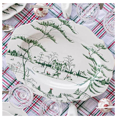 Juliska Country Estate Winter Frolic French Evergreen Ceramic Serving Tray