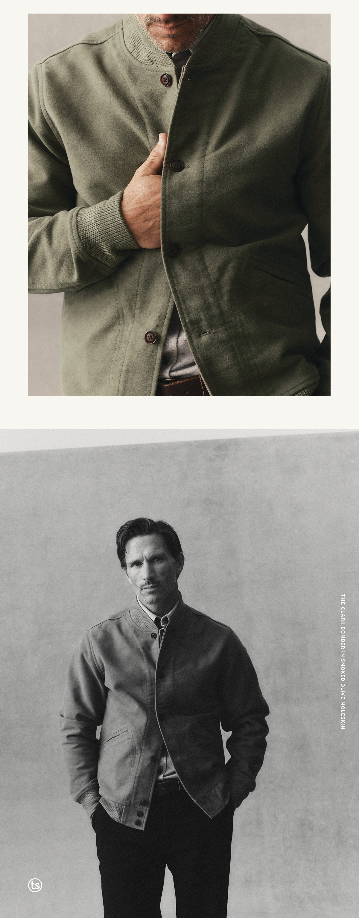 The Clark Bomber in Smoked Olive Moleskin
