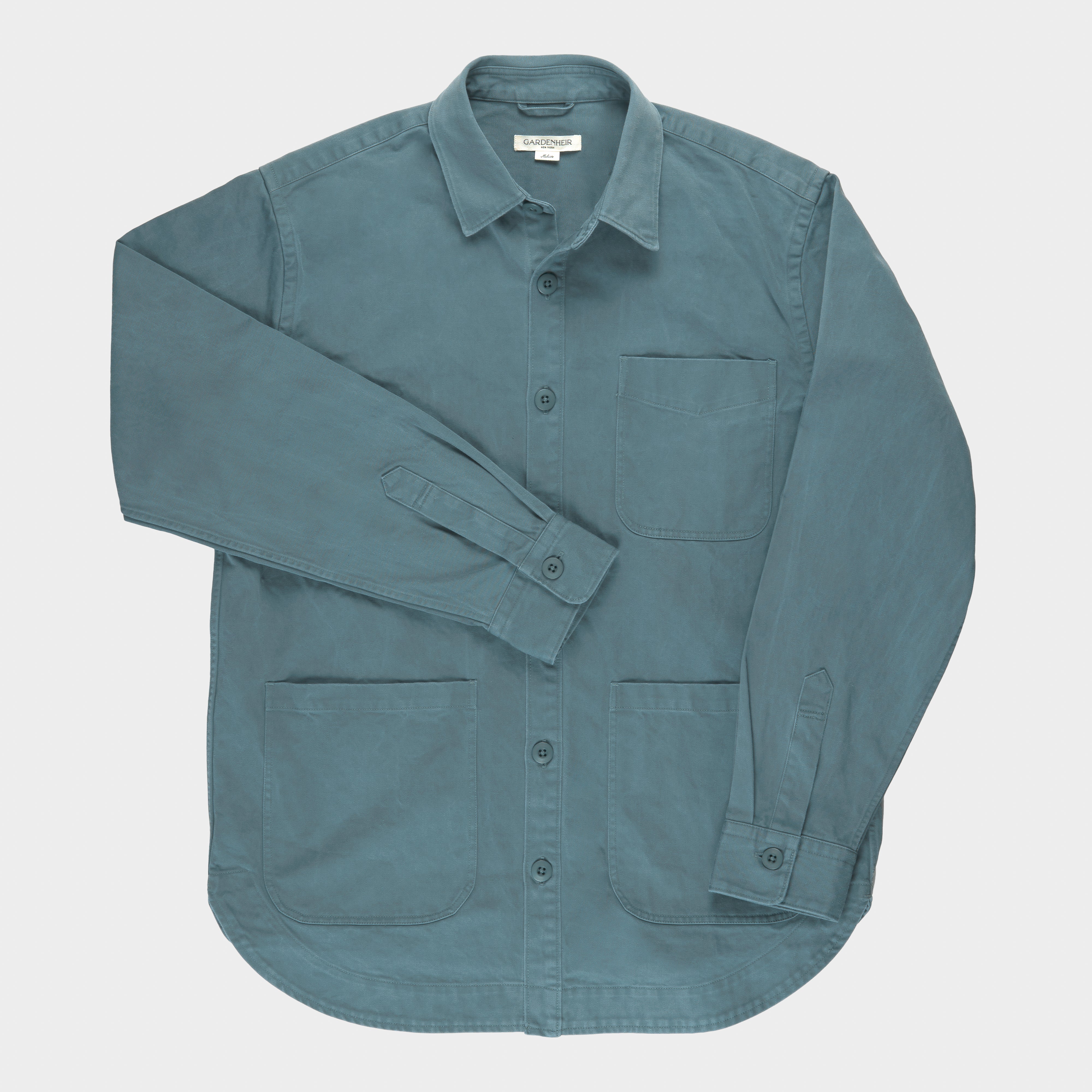 Image of Organic Cotton Moleskin Chore Shirt in Stonewashed Verdigris