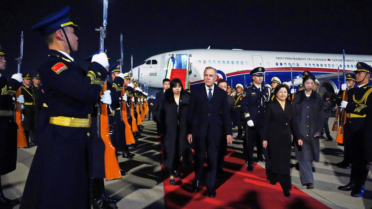Canada's Prime Minister Mark Carney is given a welcome ceremony after arriving in Beijing, China