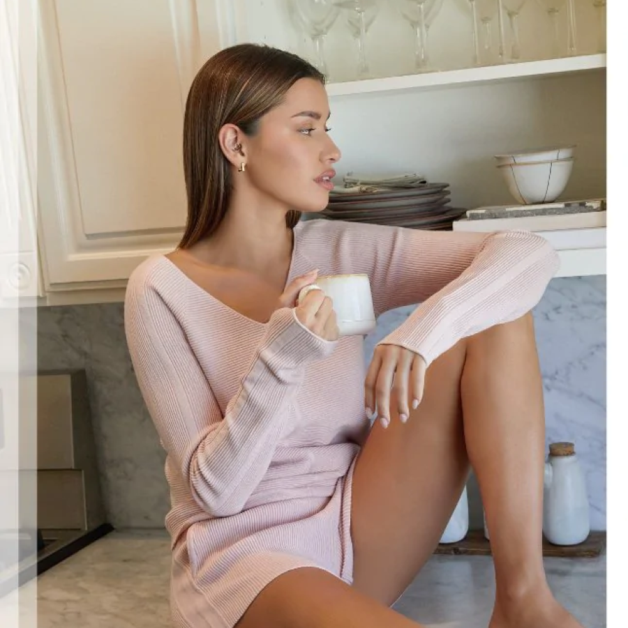 Image of $15 Portola V Neck Sweater - Peach Whip - final sale