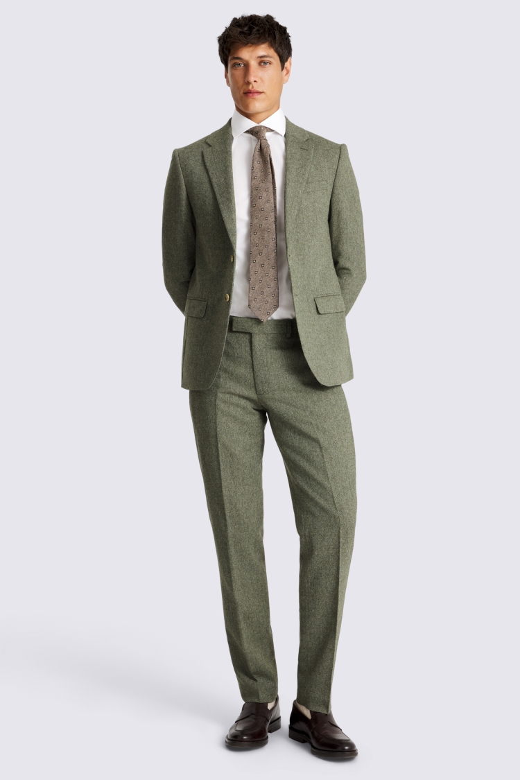 Slim Fit Sage Herringbone Tweed Jacket