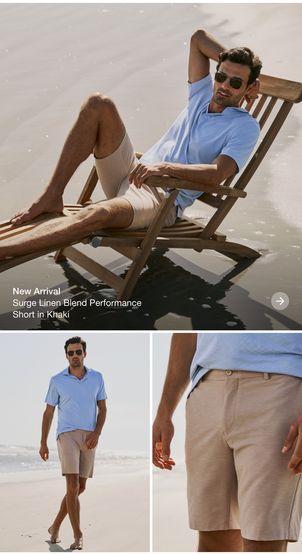 Surge Linen Blend Performance Short in Khaki