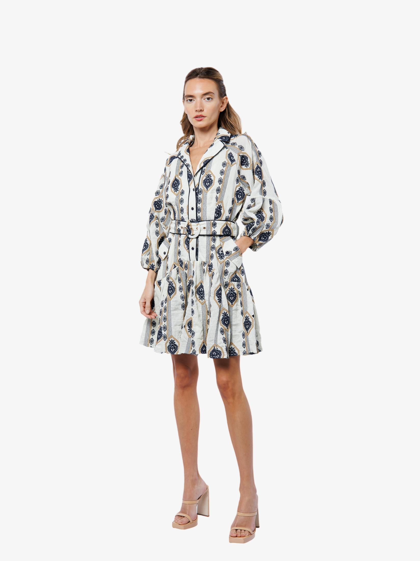 Image of Jasper Embroidered Long Sleeve Shirt Dress