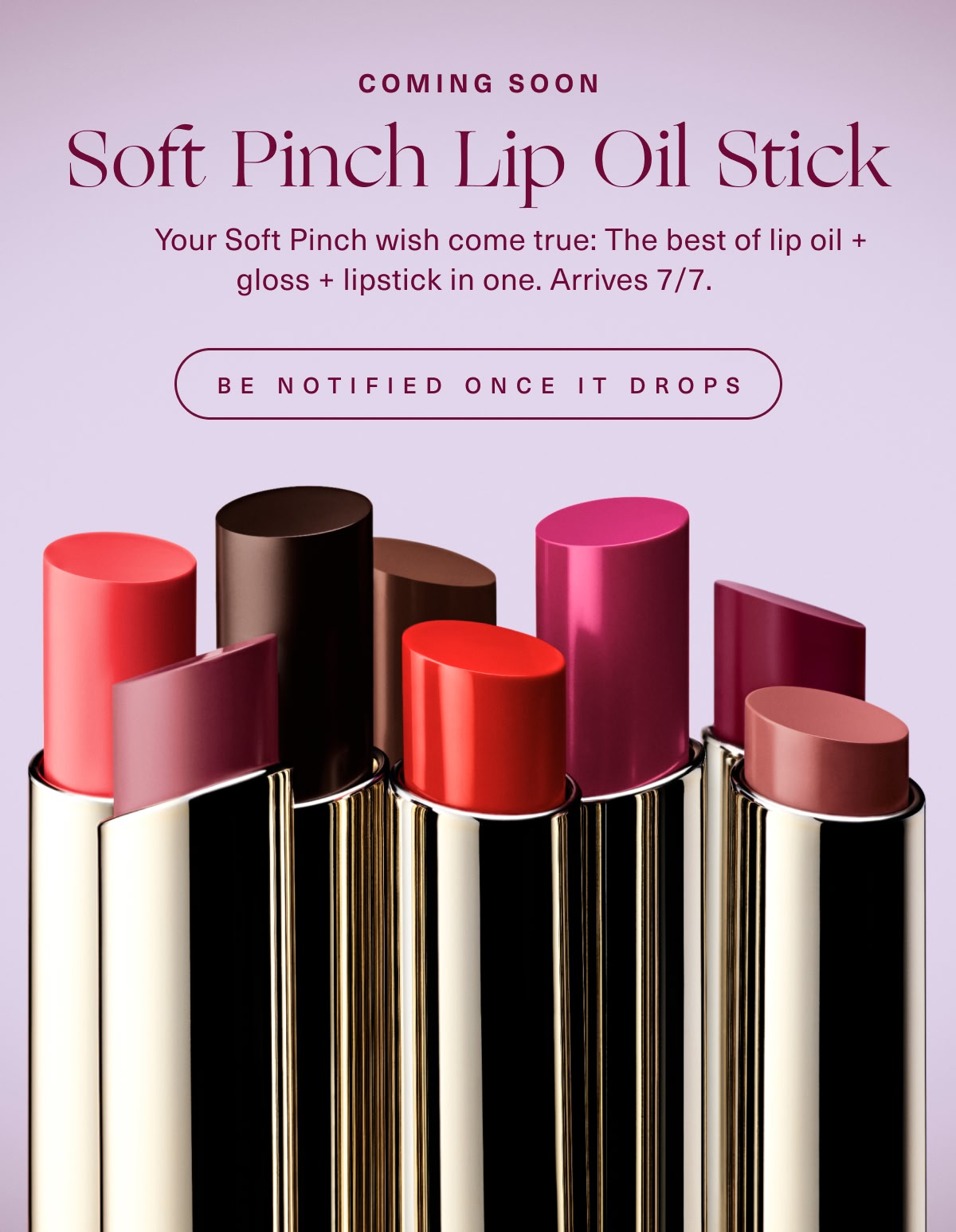 Coming Soon: Soft Pinch Lip Oil Stick. Arrives 7/7.