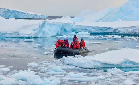 Zodiac Guests Icebergs Antarctica