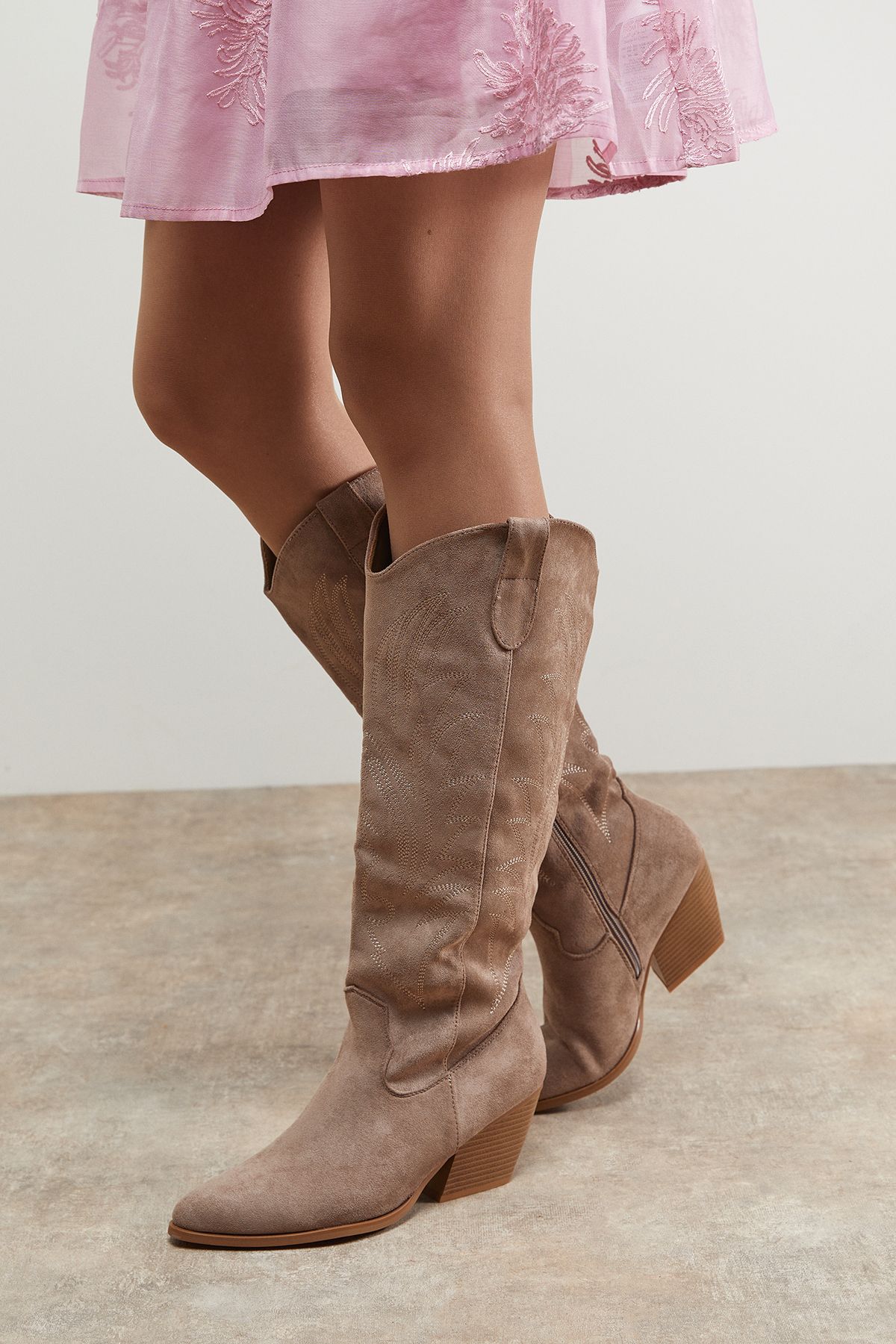 Maggie Faux Suede Embroidered Knee High Western Boots