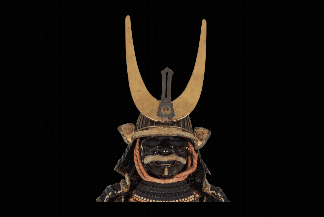 Three helmets with facial hair on. 
