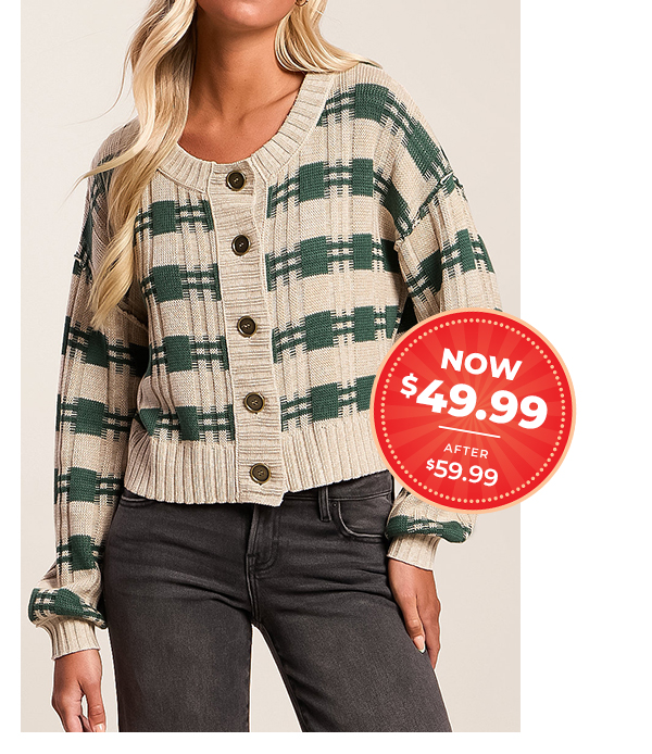 Plaid Cropped Cardigan Sweater