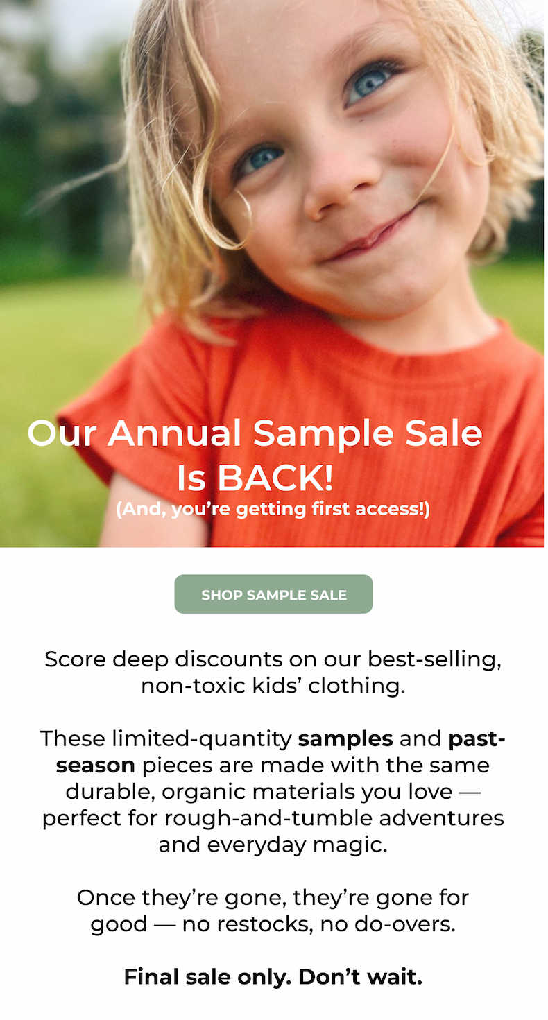 Jackalo Sample Sale is live now — shop limited-edition, eco-friendly kids’ clothing.