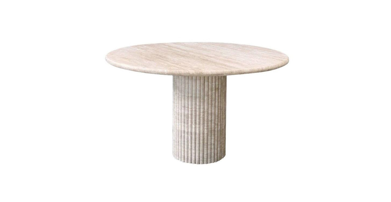 Image of Colonna Fluted Round Travertine Dining Table