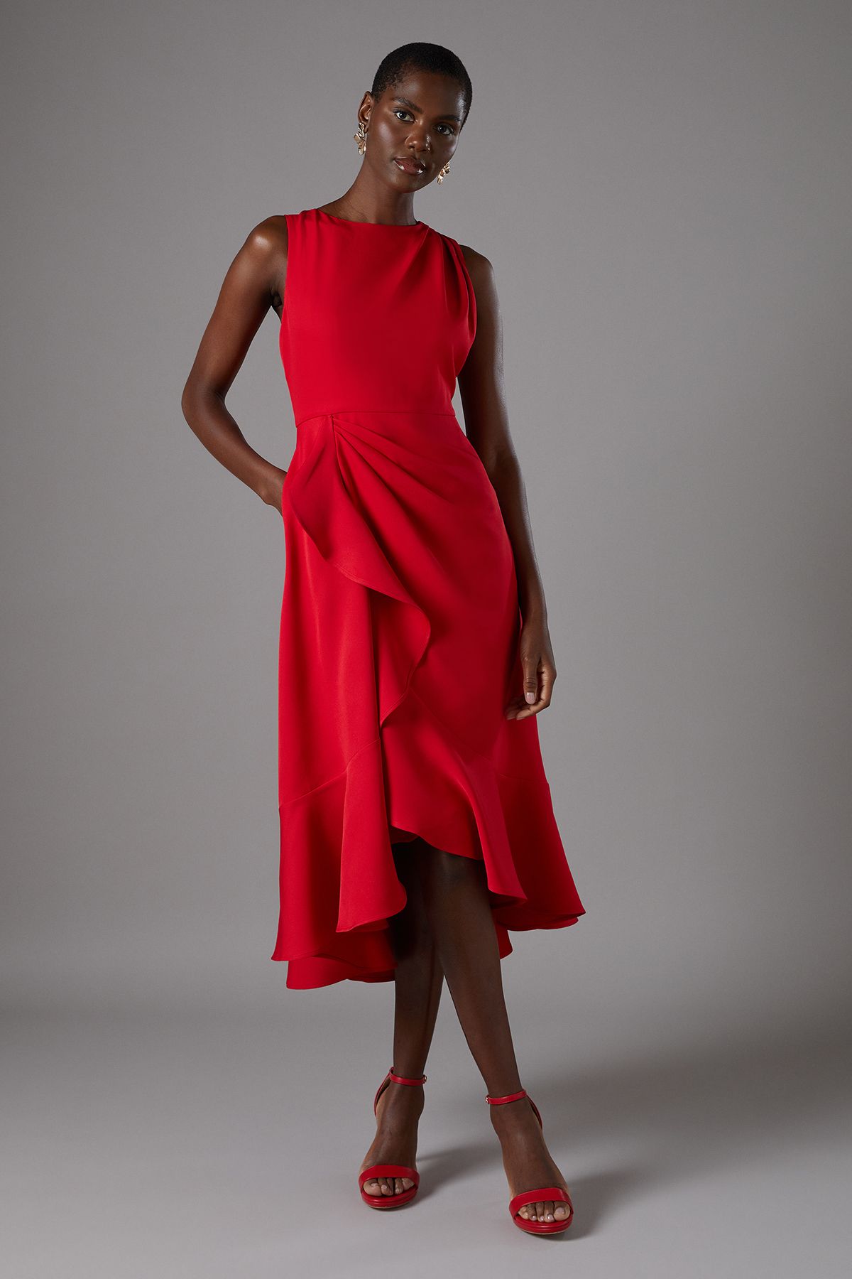 Waterfall Crepe Midi Dress