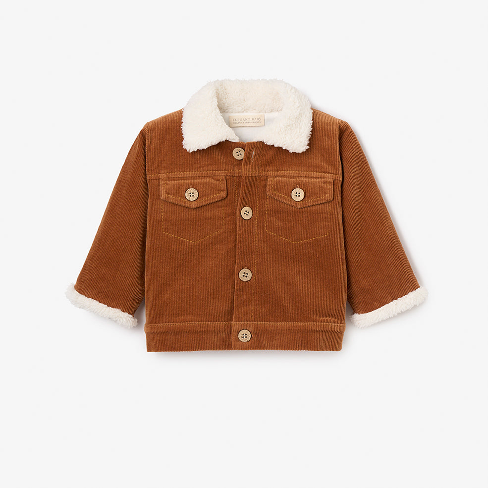 Image of Rust Corduroy Jacket with Sherpa Trim