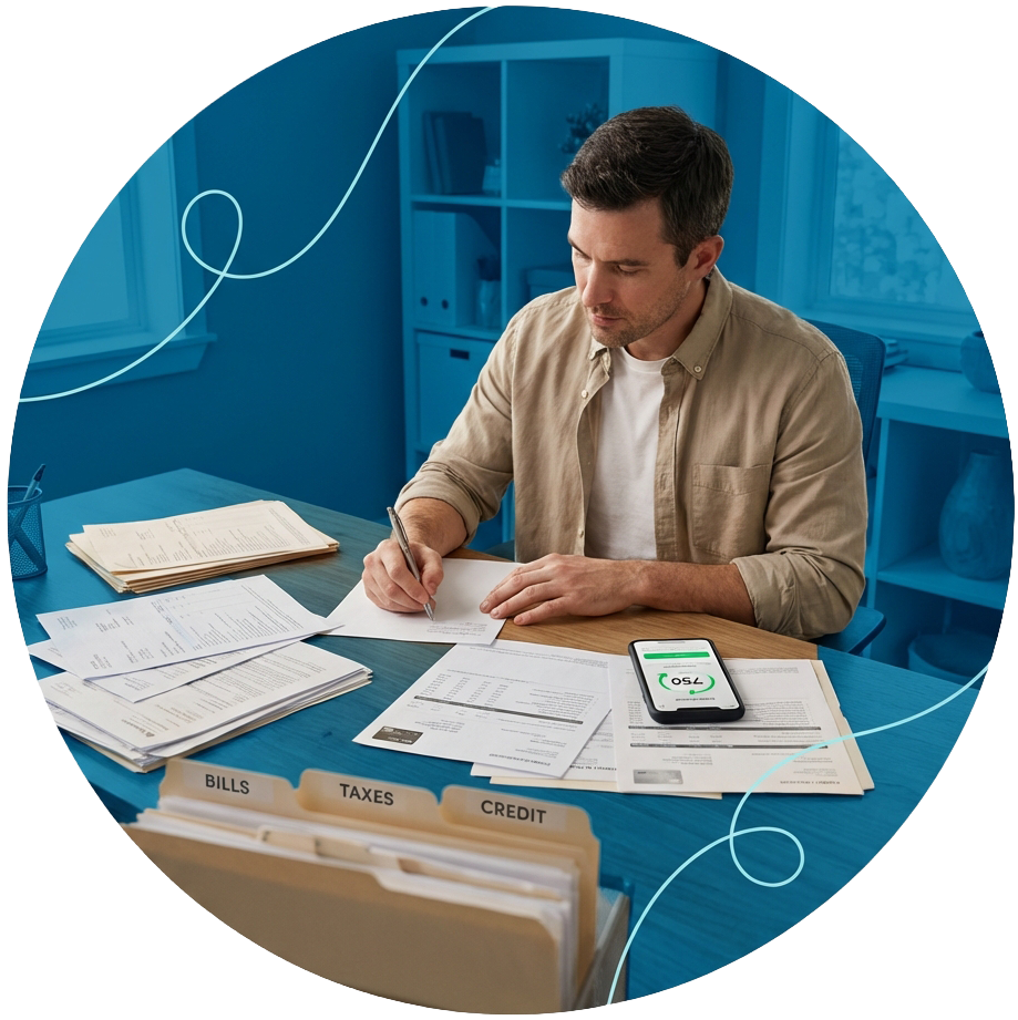 Man working on documents