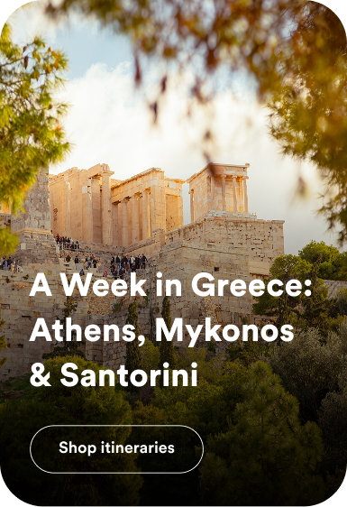 A Week in Greece: Athens, Mykonos &amp; Santorini. Opens tour details.