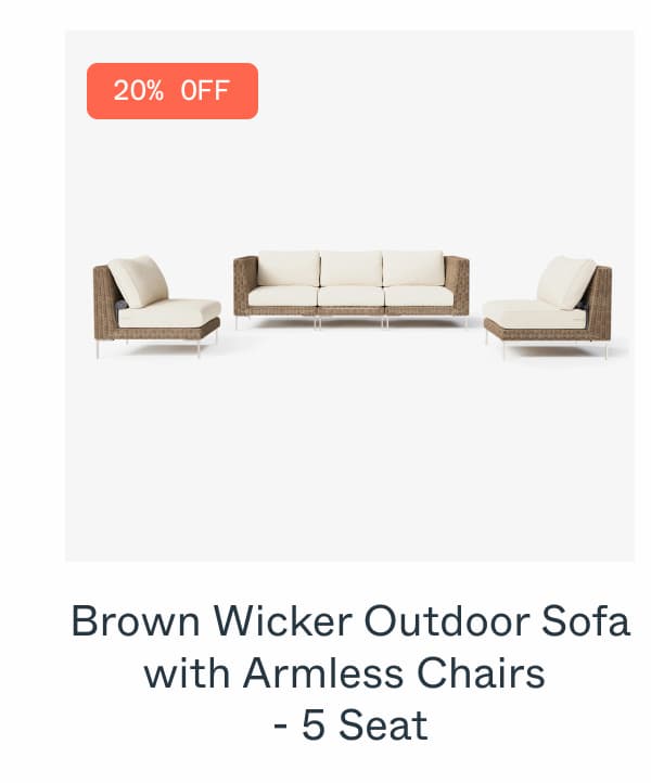 Brown Wicker Outdoor Sofa with Armless Chairs  - 5 Seat
