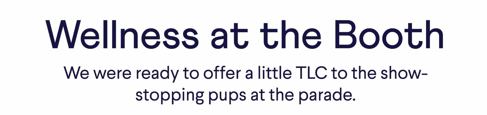 Text: Wellness at the Booth – We were ready to offer a little TLC to the show-stopping pups at the parade. 