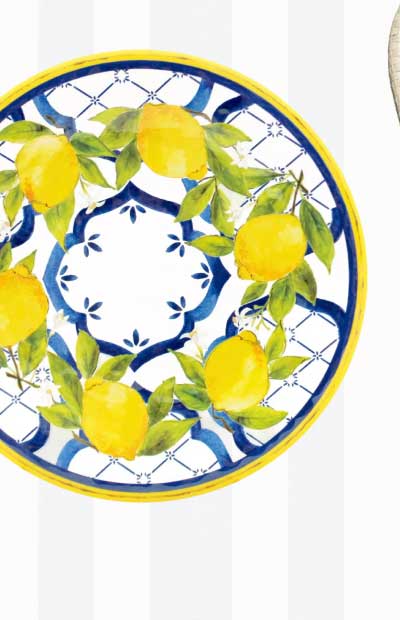 Palermo Global Bazaar White Melamine Lemon Print Salad Plate