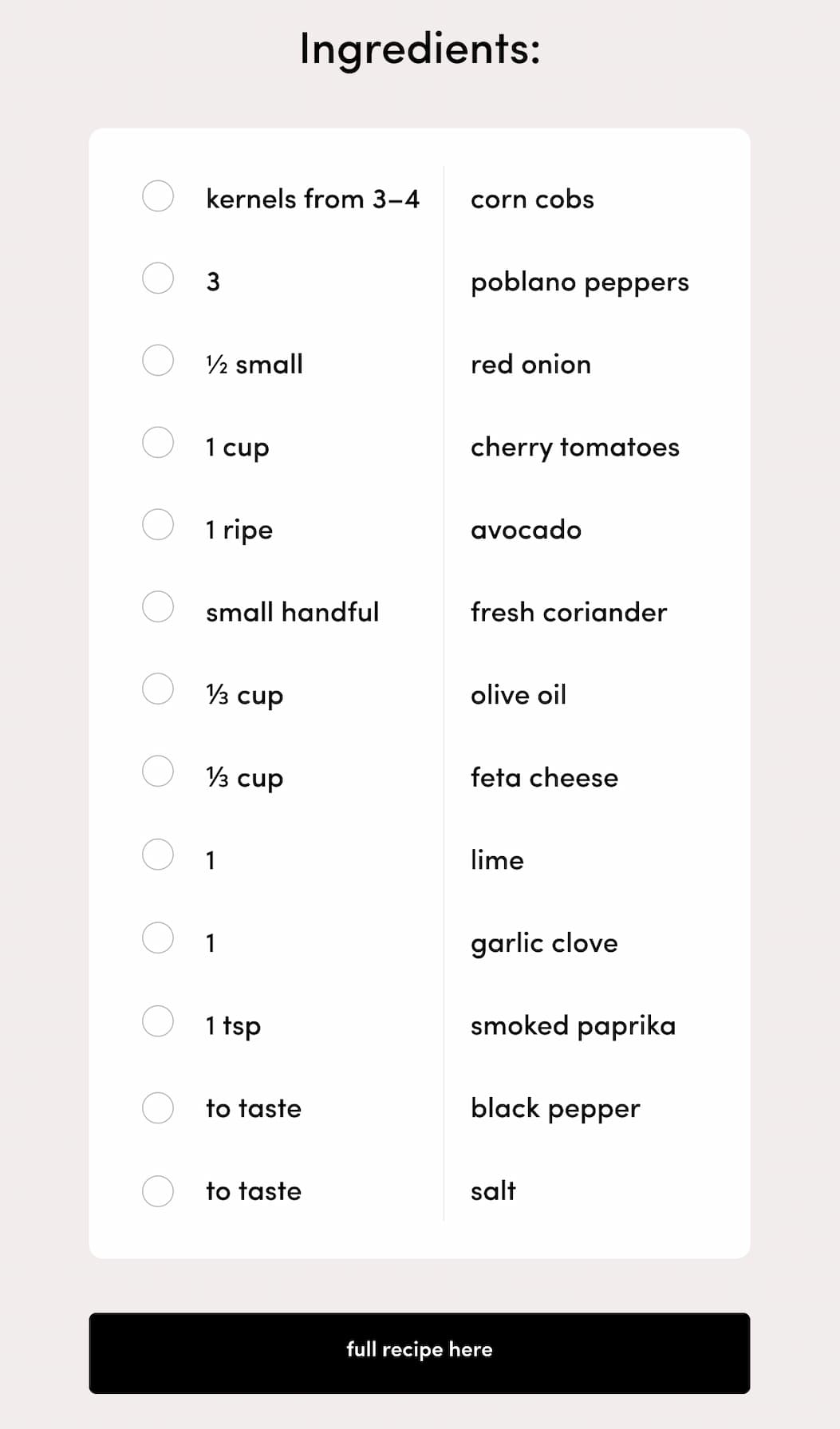 Smoky Corn + Poblano salad 