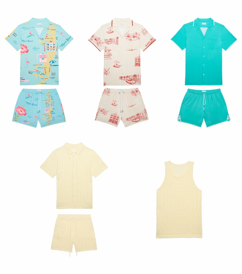 Clothing outfits laid out in grid