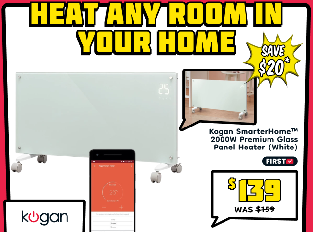 Kogan SmarterHome™ 2000W Premium Glass Panel Heater (White)
