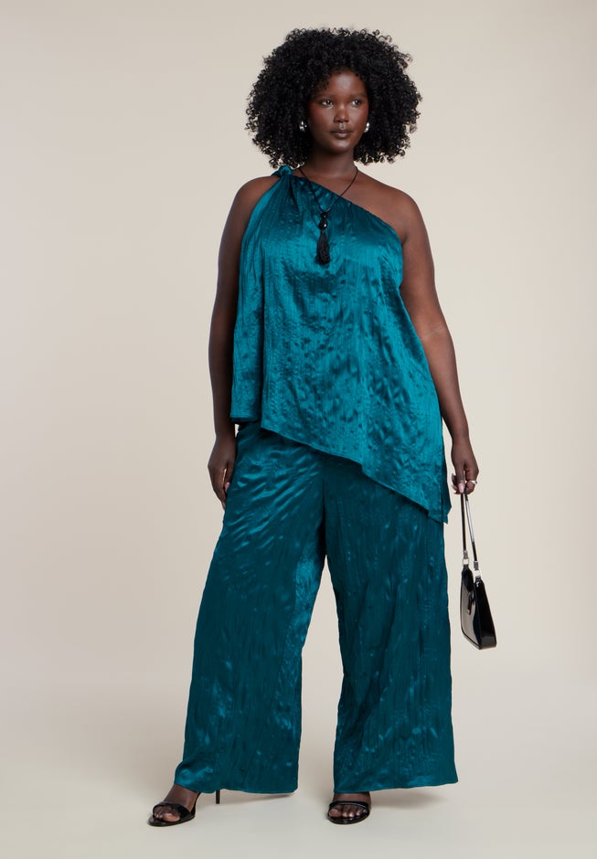 Knotted Asymmetric Crinkle Satin Top