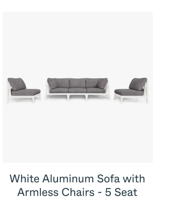 White Aluminum Sofa with Armless Chairs - 5 Seat