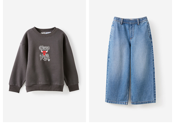 Chicago Bulls sweatshirt and light blue denim wide-leg jeans