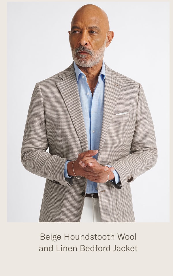Beige Houndstooth Wool and Linen Bedford Jacket