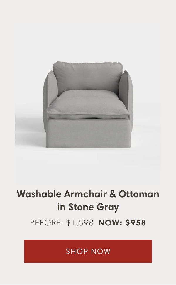 Washable Armchair & Ottoman in Stone Gray