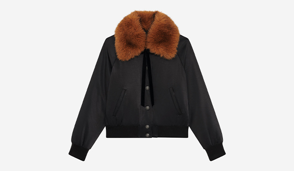 Blouson col fourrure satiné noir