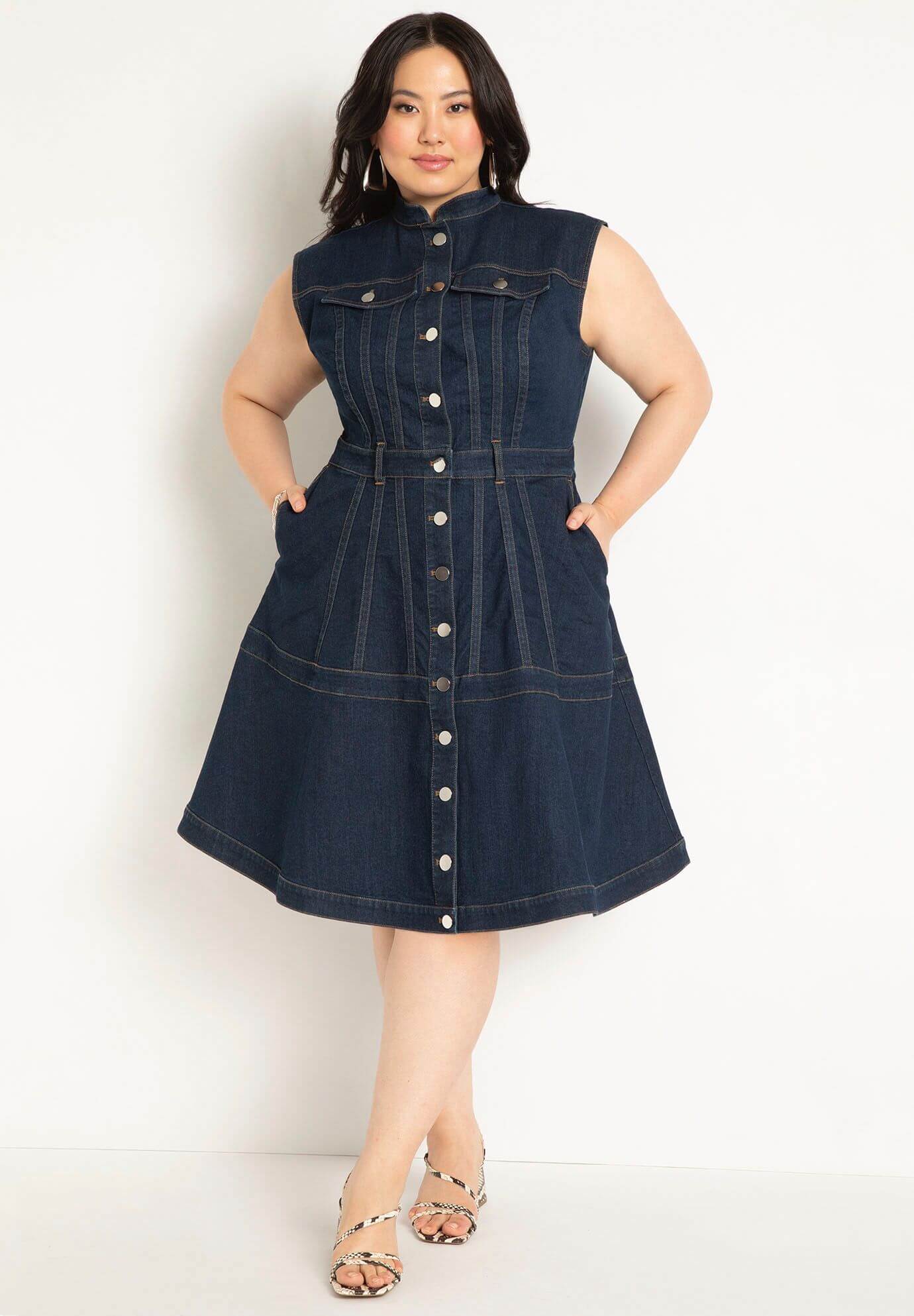 Fit  Flare Denim Dress﻿