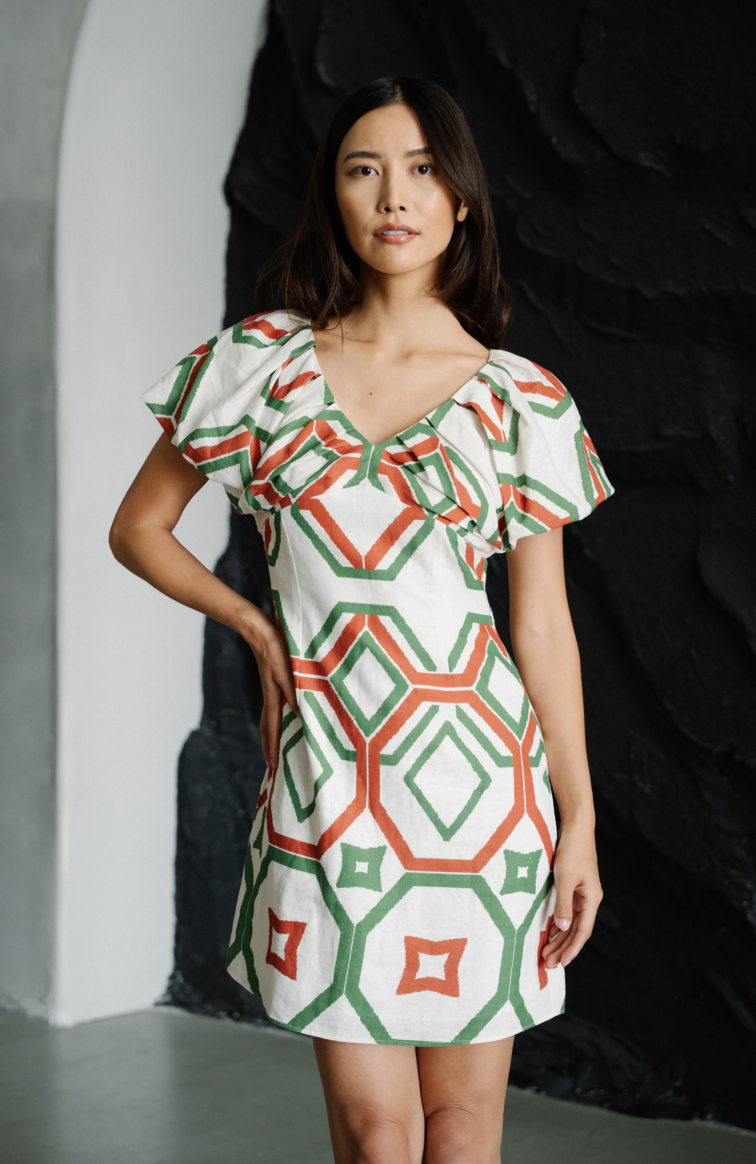 Image of Winona Puff Sleeve Geo Print Mini Dress
