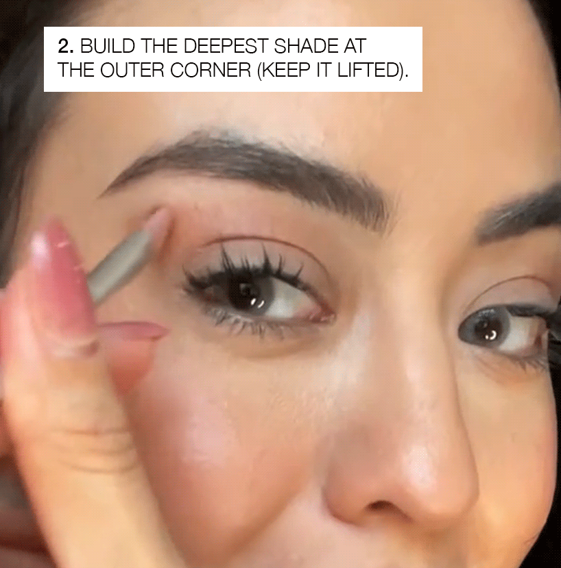 Build the deepest shade at the outer corner (keep it lifted).