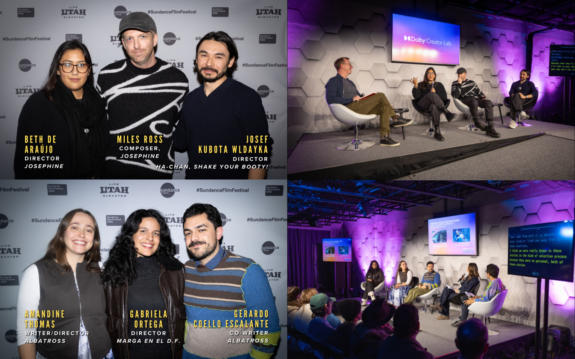 Collage image of filmmakers and a panel discussion at the 2026 Sundance Film Festival