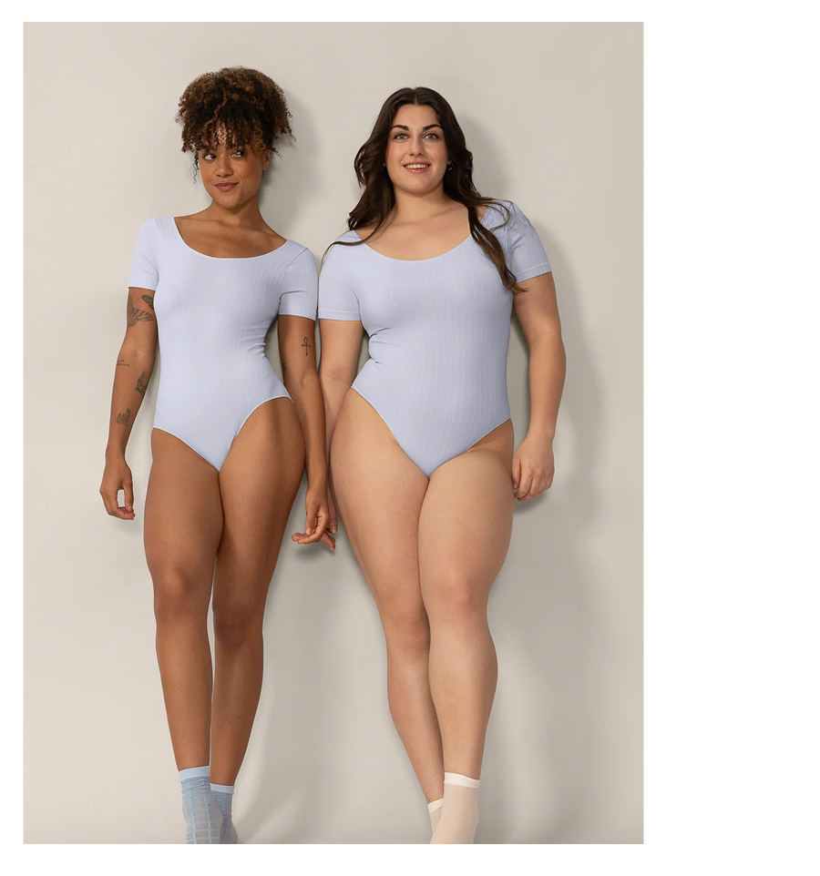 Justaucorps côtelé sans coutures à manches courtes - Bleu pastel