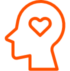 Outline of a human head in orange, with a heart shape inside