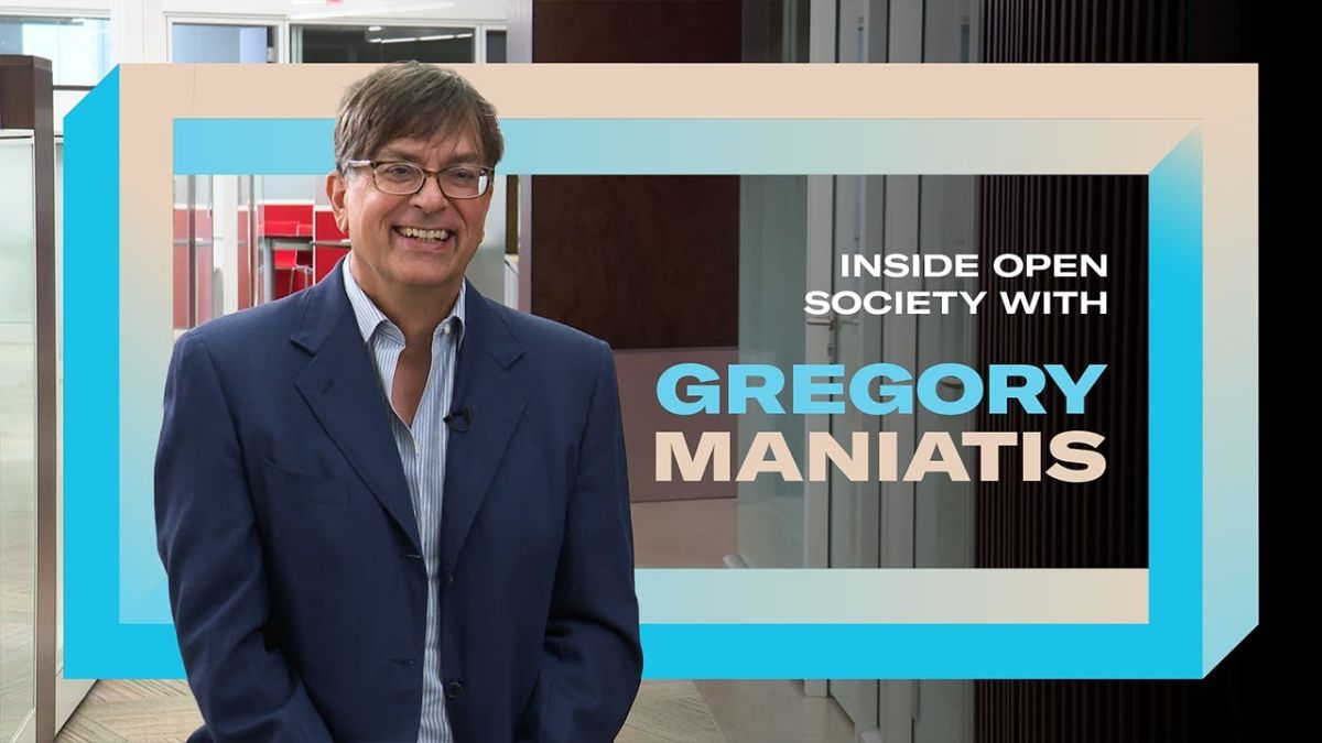 A photo of Gregory Maniatis with text: Inside Open Society with Gregory Maniatis