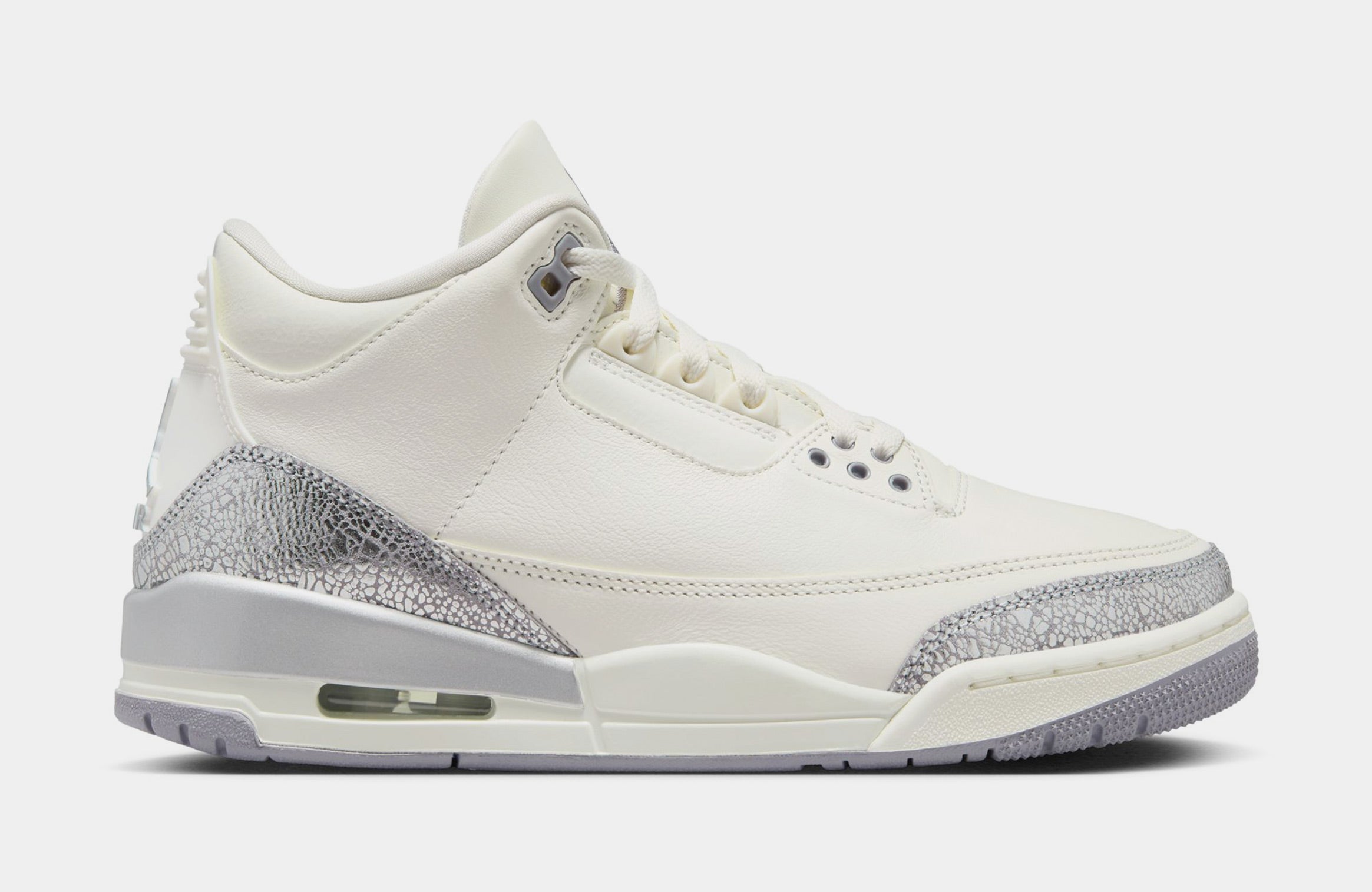 Image of Air Jordan 3 Retro Womens Lifestyle Shoes (Sail/Cement Grey/Metallic Silver) Final Sale
