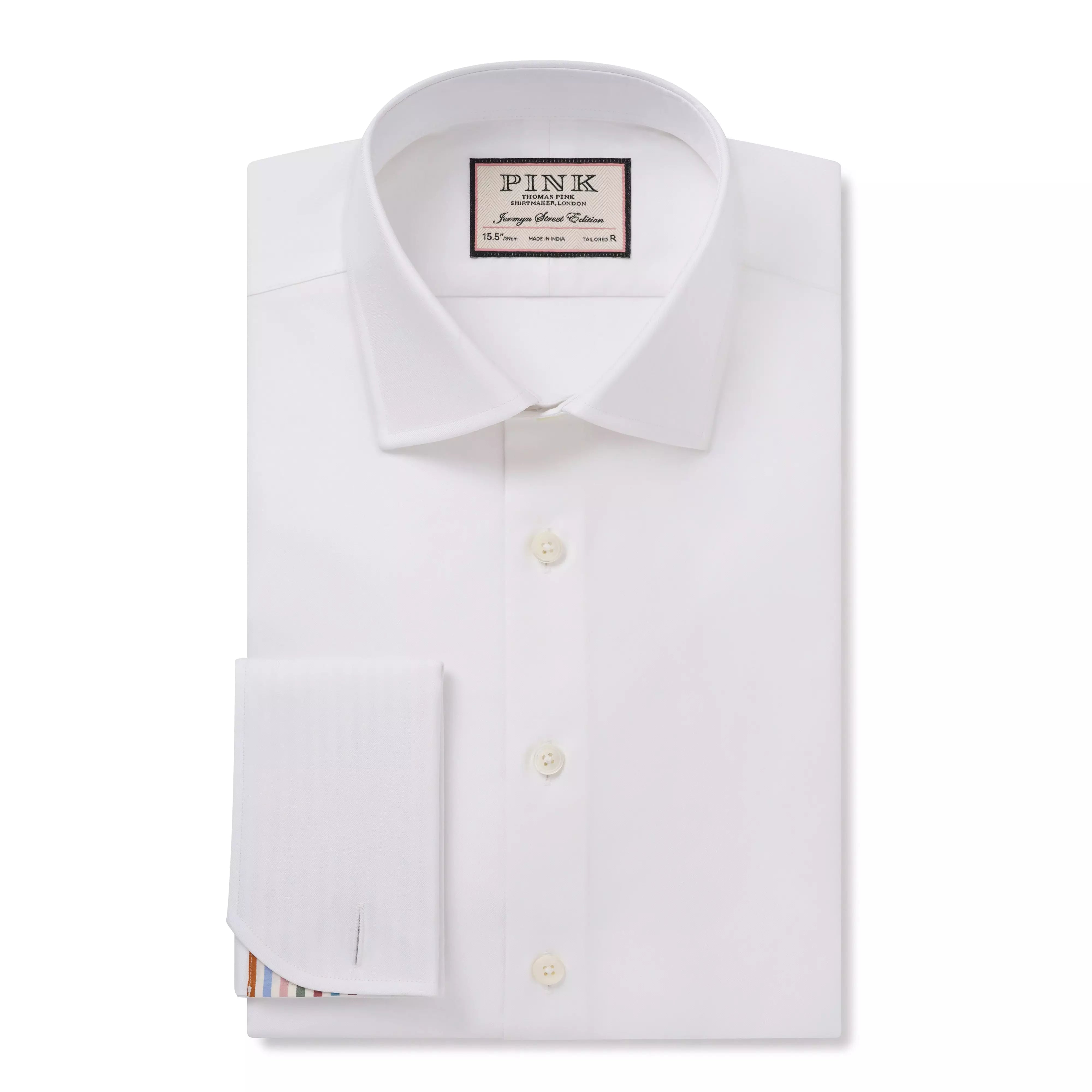 Image of White Tailored Fit Plain Formal Shirt with Stripe
