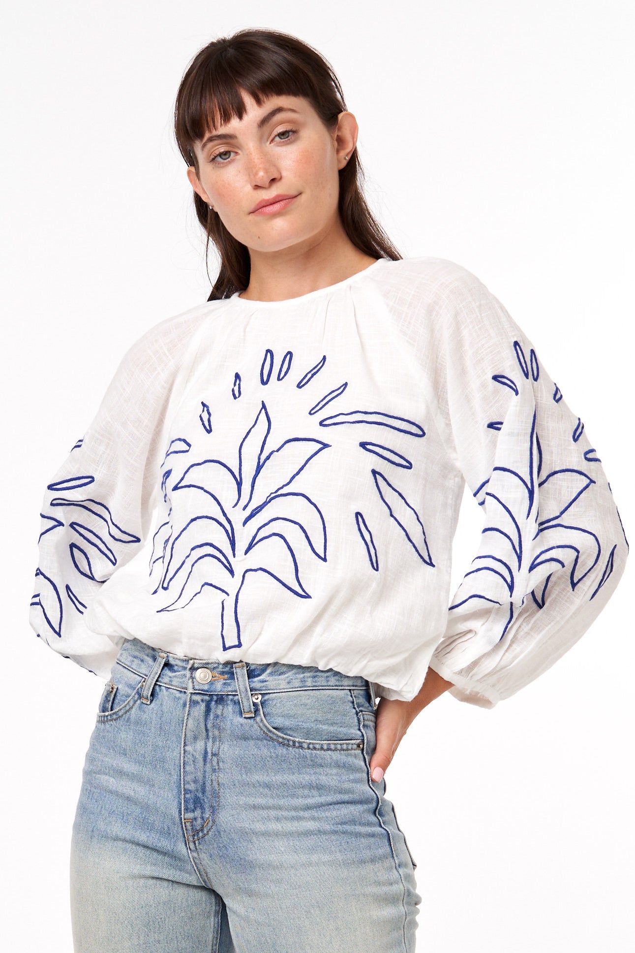 Image of Ginnie Embroidered Bishop Sleeve Top