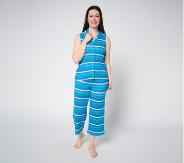 MUK LUKS Ribbed Butterknit Sleeveless Notch Collar Pajama Set