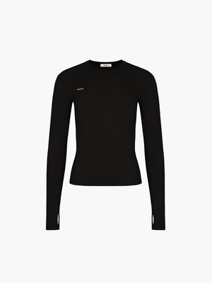 365 Cotton-Stretch Long-Sleeved Top—Black
