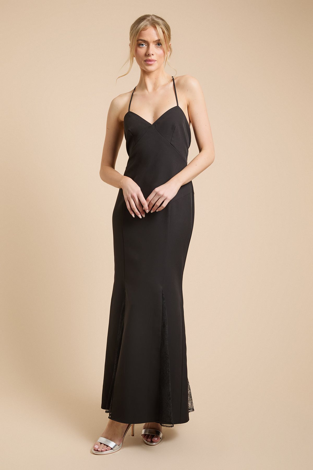 Lace Godet Crepe Maxi Dress