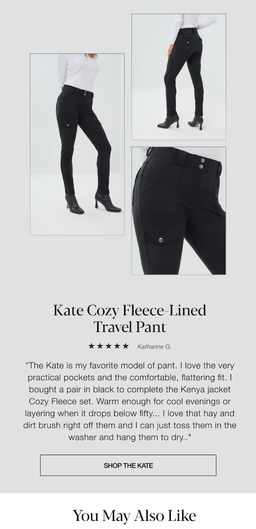 The Kate Cozy Fleece Lined Travel Pant. 5 Stars. 