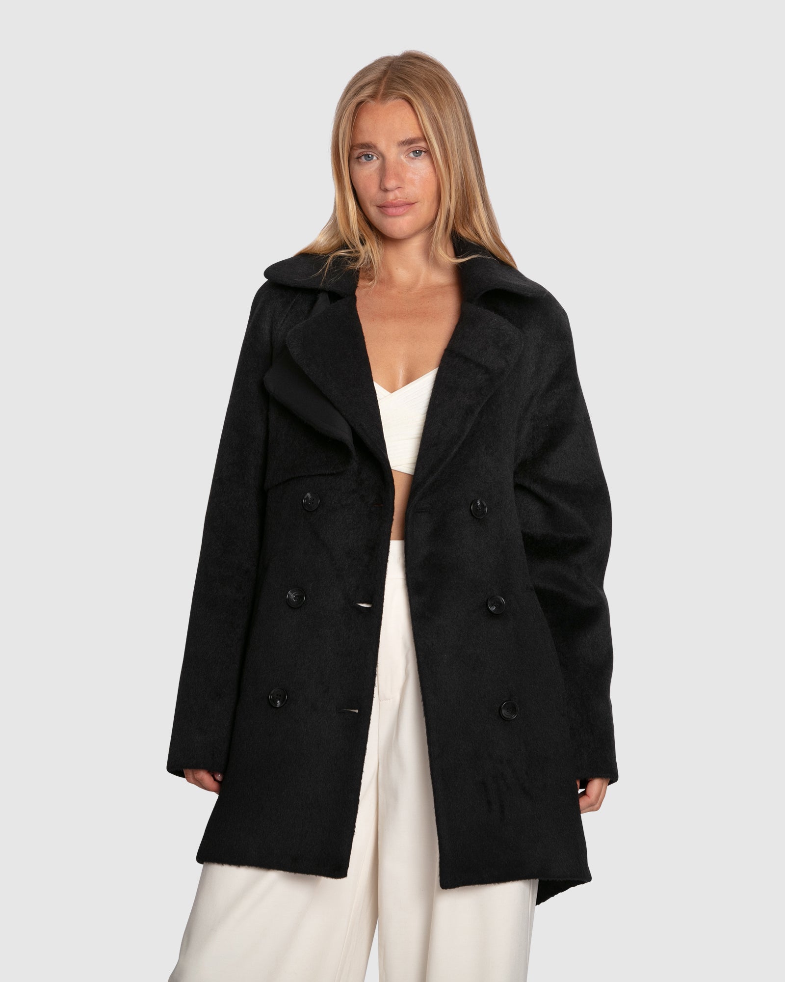 Image of Wanna Be Loved Wool Blend Peacoat - Black