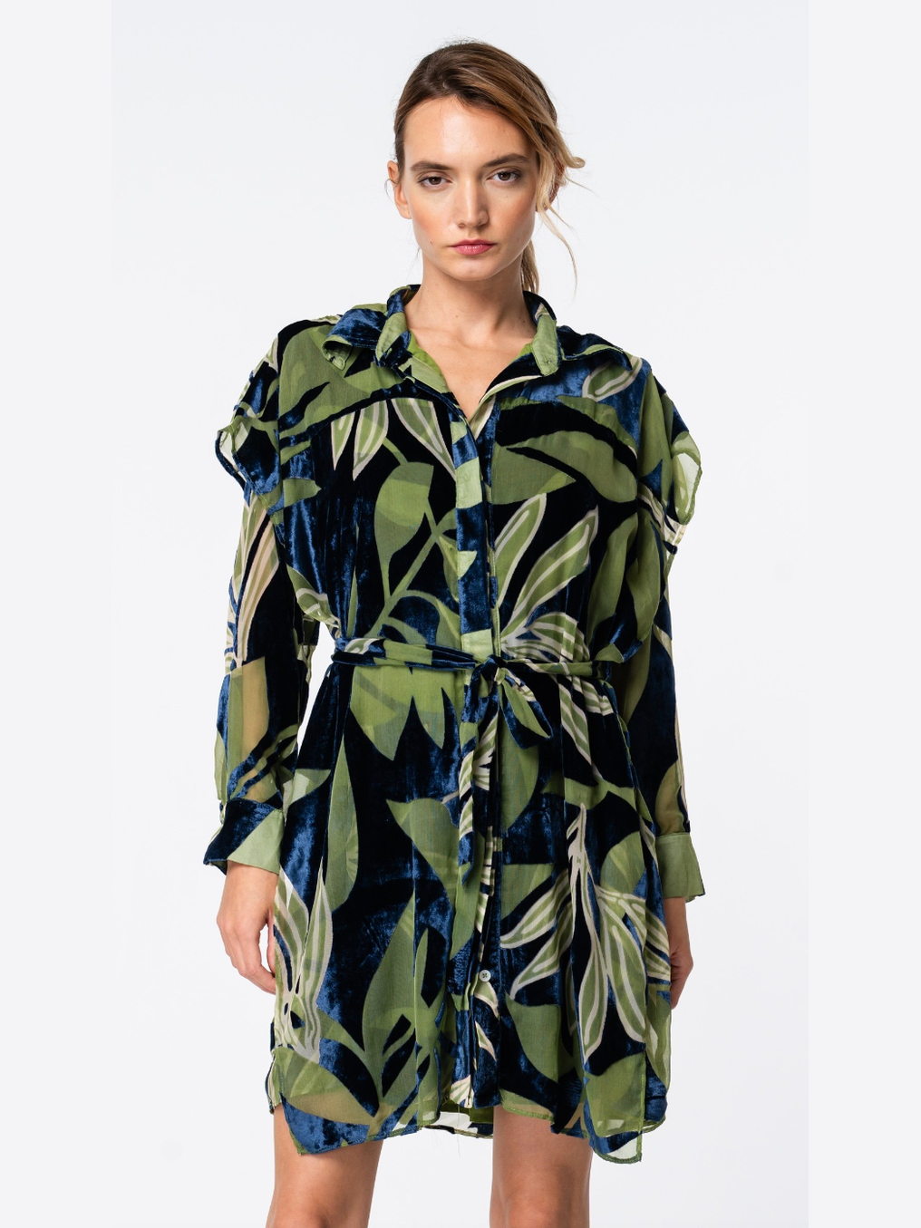 Image of Baylor Velvet Mini Shirt Dress
