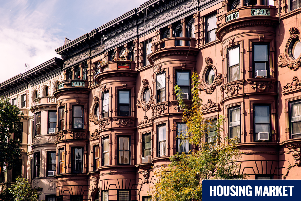 The exterior of historic rowhomes.