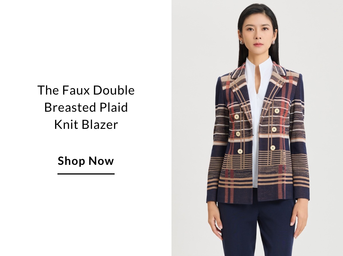 The Faux Double Breasted Plaid Knit Blazer - SHOP NOW >>